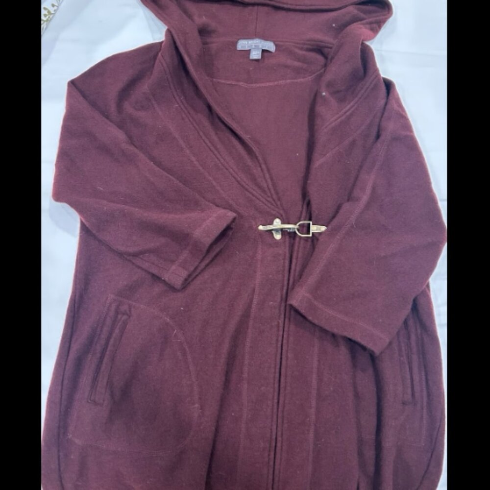 Fenn Wright Manson Studio Hooded Wool Toggle Cardigan Coat XL Burgundy